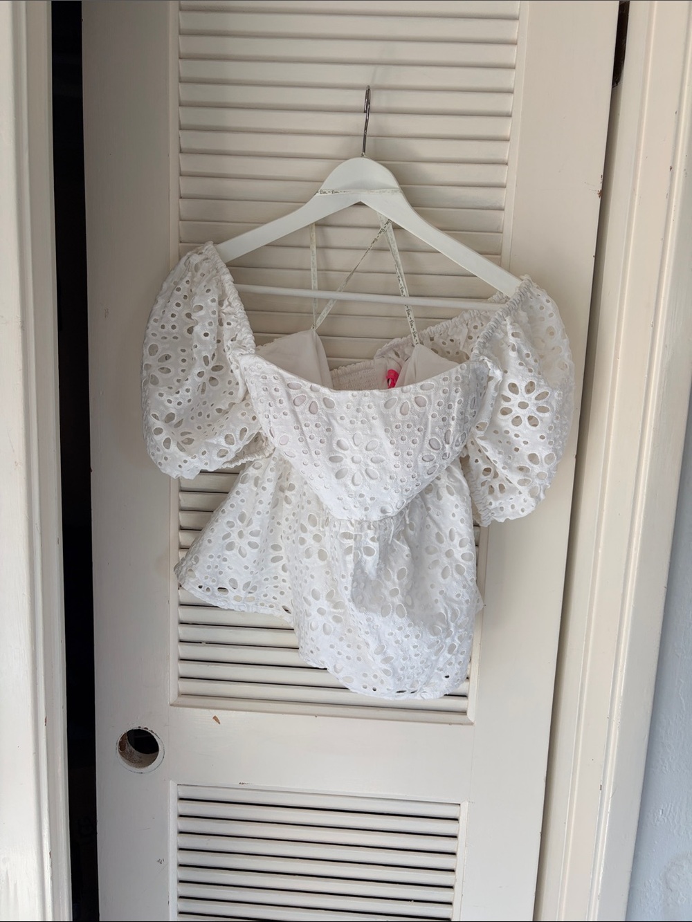 Lilly Pulitzer White Eyelet Off-Shoulder Puff Sleeve Top